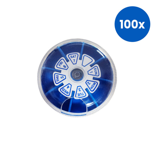 Livingstone Pill Organiser Reminder 7 Days 7 Compartments Labelled Days of the Week 7.3cm x 2cm - Blue x 100