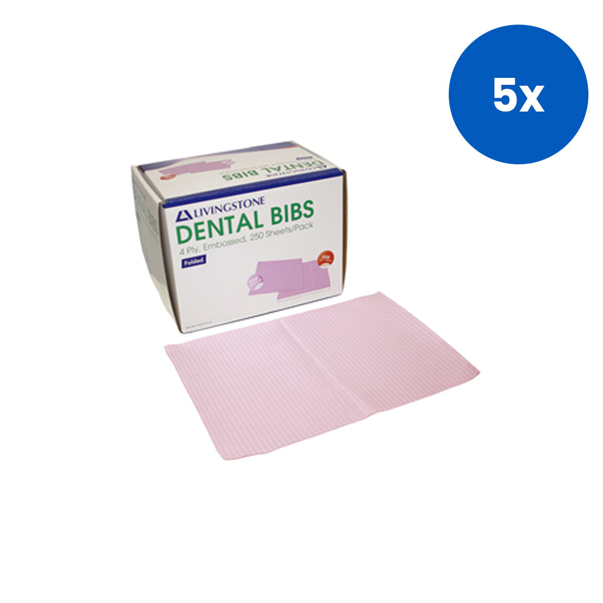 Livingstone Dental Bib Folded 4-Ply Waterproof Lined 31 x 50cm Large Size Patient Protection Pad 250/Box 1000/Carton - Pink x5