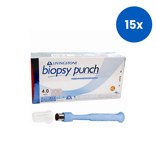 Livingstone Biopsy Punch Stainless Steel Cutting Edge Sterile 4mm Easy Grip Single Use 10/Box - White x15