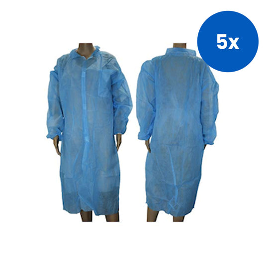 Livingstone Isolation Gown Dust Coat Long Sleeve Free Size with Fastener and Pocket Nonwoven - Blue x5