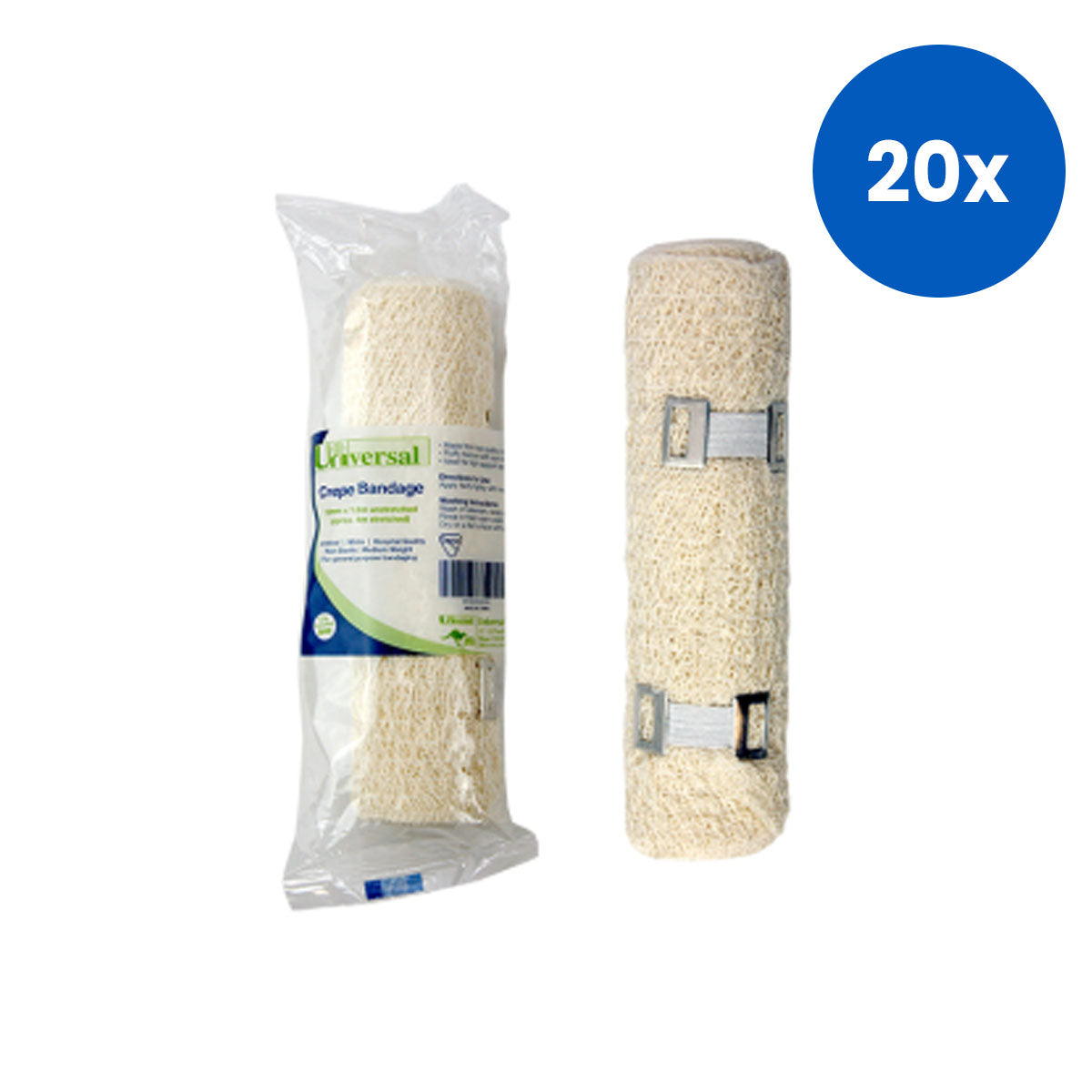 Universal Crepe Bandage Medium Weight 15cm x 1.8m Unstretched 4m Stretched 12/Pack - Cream x20