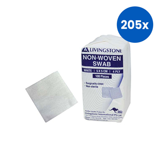 Livingstone Non-Woven Swabs Superior Absorbency 4 Ply 5 x 5 cm 100/Pack - White x205