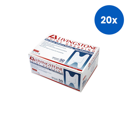 Livingstone Adhesive Joint Dressing 8 x 12.5cm Medium "H" Shape Non-Adherent Pad Non-Woven Sterile 50 Pieces/Box - Clear x20