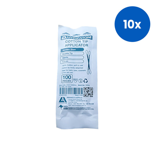 Livingstone Cotton Tip Applicator Double Tipped Wooden Stem 7.5cm 5 Pieces/Pack 300 Packs/Box - White x10