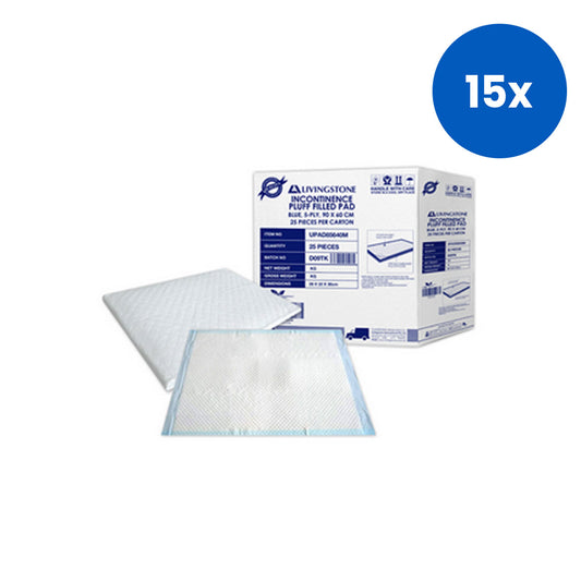 Livingstone Incontinence Underpad  100g with 10 Grams Super Absorbent Polymer SAP 90 x 60cm 1700ml 25per Carton - White x15