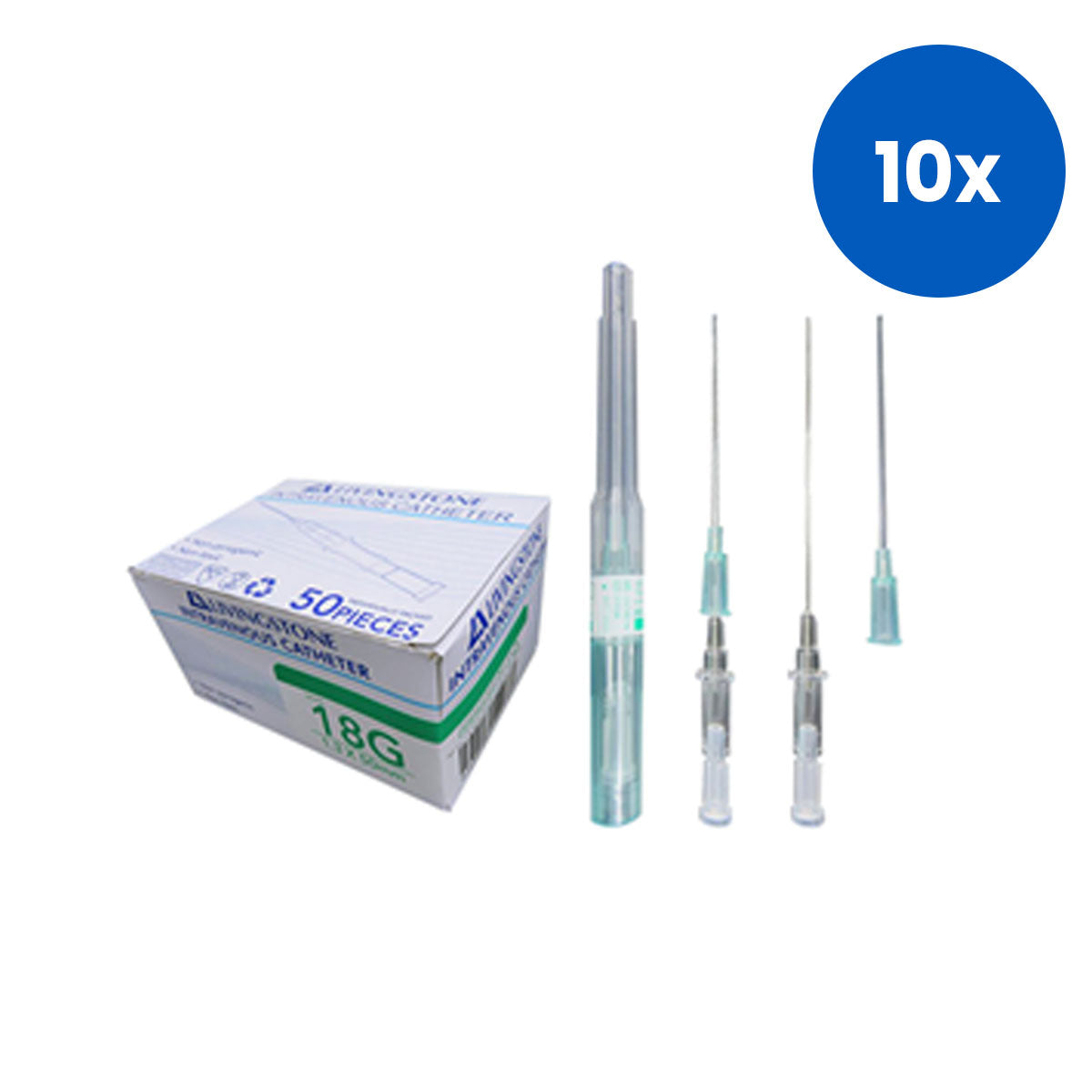 Livingstone Intravenous IV Catheter 18 Gauge x 2 inches 50/Box - White x10