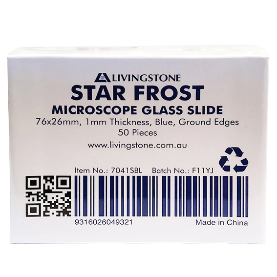 Starfrost Microscope Glass Slide 76x26mm with Blue Panel Ground Edges Germany 50/Pack - White x25