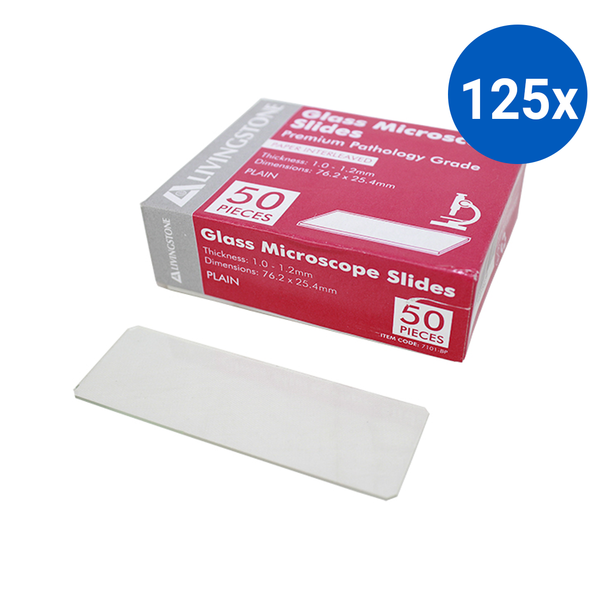 Livingstone Microscope Glass Slide Plain Thickness 1.0-1.2mm 76.2 x 25.4mm 50/Pack - Clear x125