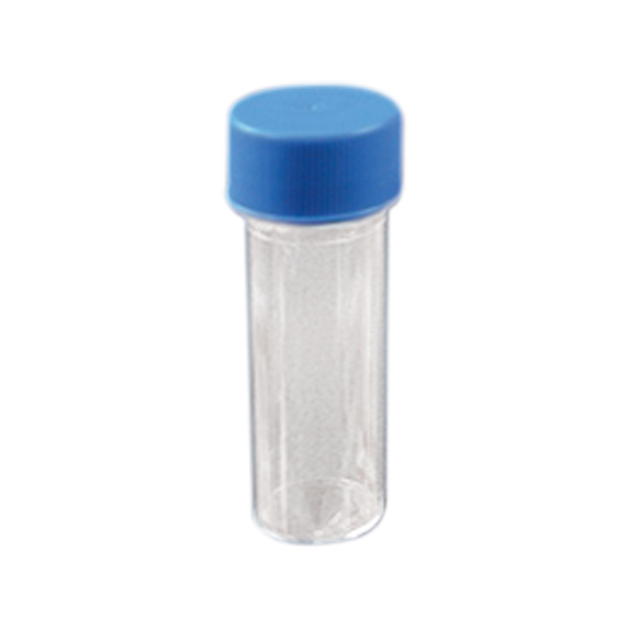 Livingstone Specimen and Urine Containers 25ml Labelled Polystyrene 100/Bag - Clear/Blue Cap x15