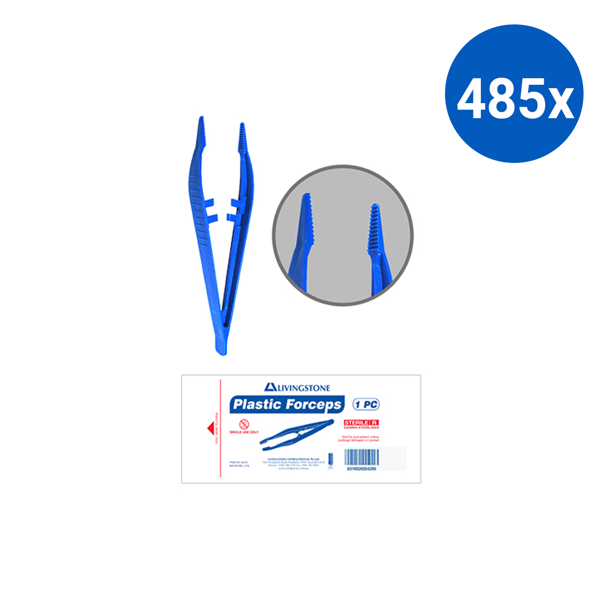 Livingstone Forcep Tweezer 11 cm Polypropylene Plastic Sterile Non-Autoclavable Single Pack - Blue x485