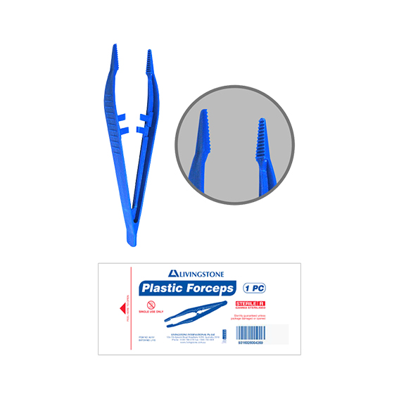 Livingstone Forcep Tweezer 11 cm Polypropylene Plastic Sterile Non-Autoclavable Single Pack - Blue x485