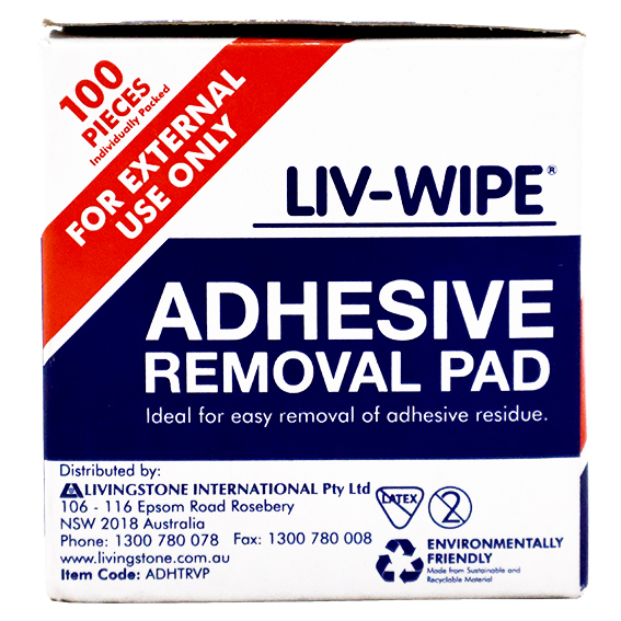 Liv-Wipe Adhesive Remover Removal Pad Wipe 6x6cm 100/Box - White x20