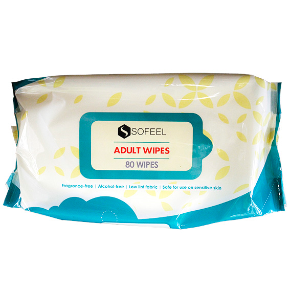Sofeel Wet Adult Wipes with Soft Cover 21 x 26cm 80 Wipes/Pack 10 Packs/Carton - White x10