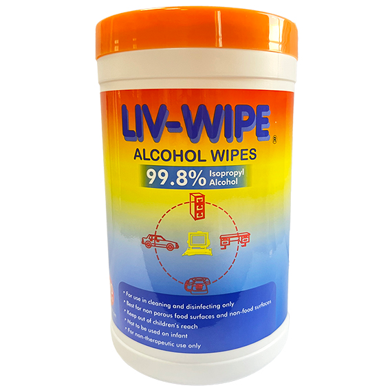 Liv-Wipe Antibacterial Alcohol Wipes 99.8% Isopropyl Alcohol 20.3 x 12.7cm 100/Tub - White x30