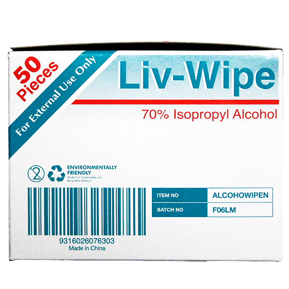 Liv-Wipe Antibacterial Alcohol Cleaning Sanitiser Wipe 18.5 x 14cm 50/Box - White x60