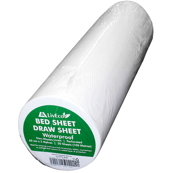 Liv Eco Draw Sheet or Bed Sheet 60cm x 100m Perforated 50 Sheets/Roll - White x15