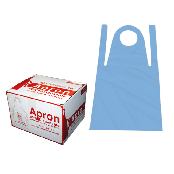 Liv Disposable Aprons Bib Type 23um 71 x 117cm HDPE 100 Packs/Box - Blue x25