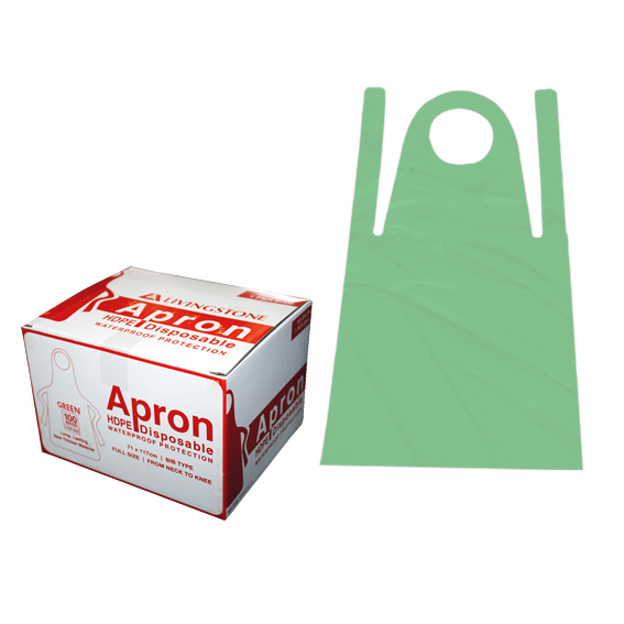 Liv Disposable Aprons Bib Type 23um 71 x 117cm HDPE 100/Box - Green x25