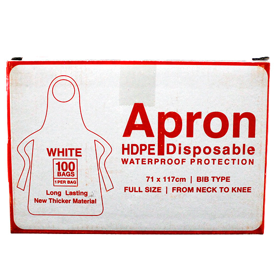 Liv Disposable Aprons Bib Type 23um 71 x 117cm HDPE Single Pack 100 Packs/Box - White x25