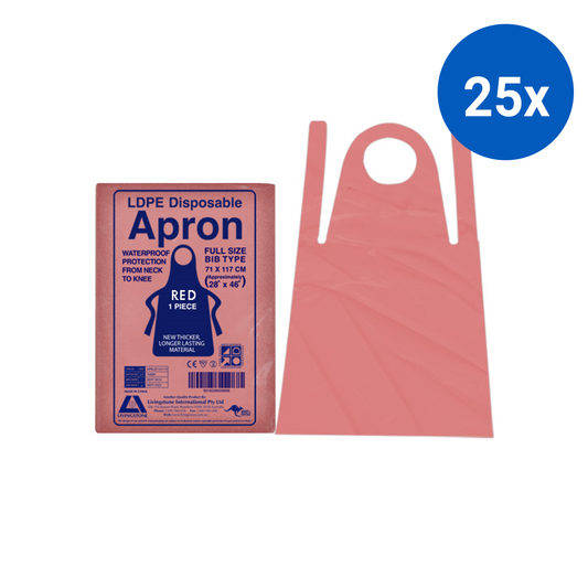 Livingstone Disposable Apron 71 x 117cm Recyclable LDPE Bib Type 100/Box - Red x25