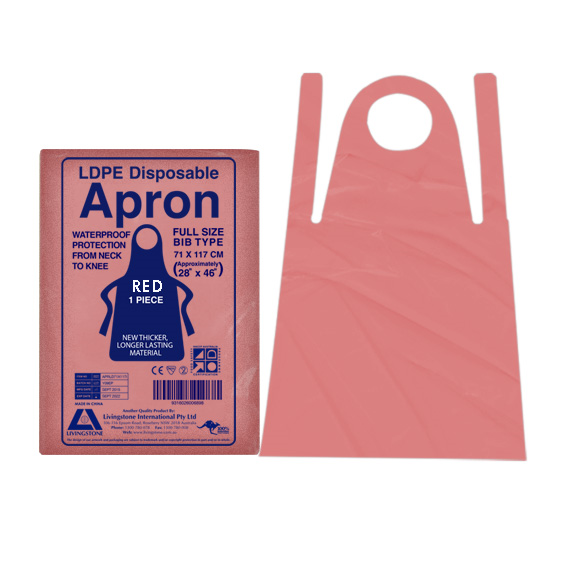 Livingstone Disposable Apron 71 x 117cm Recyclable LDPE Bib Type 100/Box - Red x25