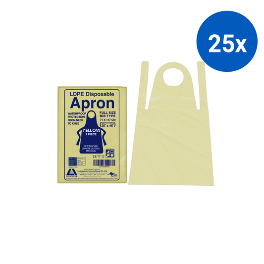 Livingstone Disposable Apron 71 x 117cm Recyclable LDPE Bib Type 100/Box - Yellow x25