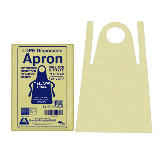 Livingstone Disposable Apron 71 x 117cm Recyclable LDPE Bib Type 100/Box - Yellow x25