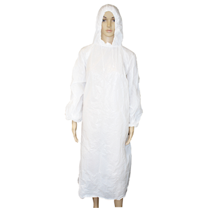 Livingstone Disp Poncho Rain Coat Full Length Recyclable LDPE 80 x 125cm 30um Long Sleeves with Hood and Draw String - White x5