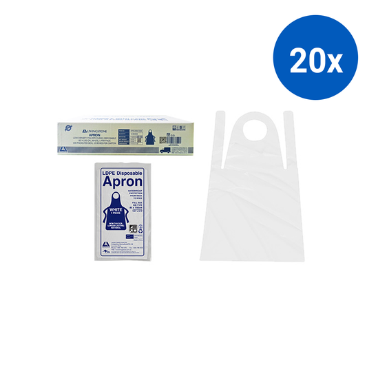 Livingstone Disposable Apron 85 x 150cm LDPE Bib Type HACCP 100/Box - White x20