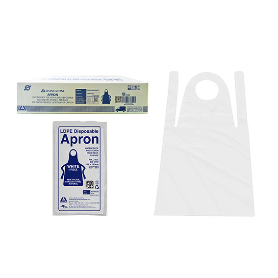Livingstone Disposable Apron 85 x 150cm LDPE Bib Type HACCP 100/Box - White x20
