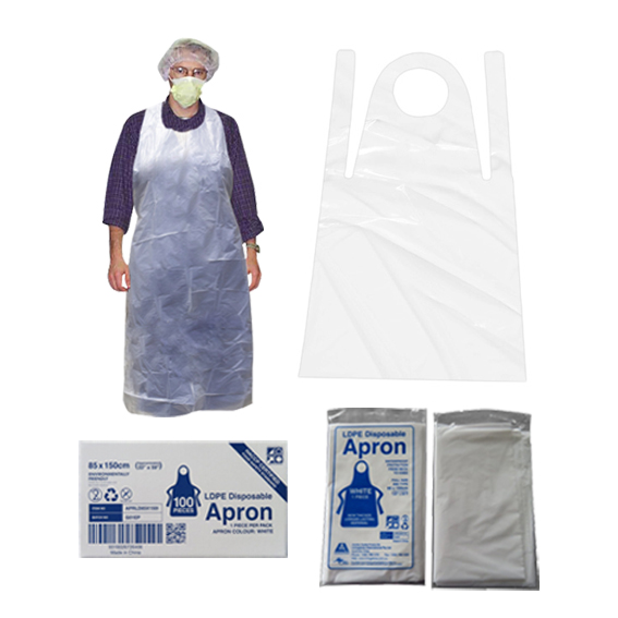 Livingstone Premium Thick Disposable Apron 85 x 150cm LDPE 20um Bib Type 100 Packs/Box - White x15