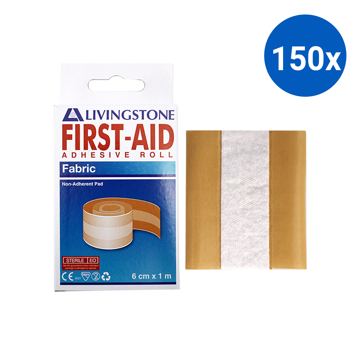 Livingstone Adhesive Fabric First Aid Roll with Pad 6cm x 1m Latex Free Sterile 1/Pack - Brown x150
