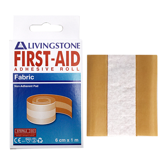 Livingstone Adhesive Fabric First Aid Roll with Pad 6cm x 1m Latex Free Sterile 1/Pack - Brown x150