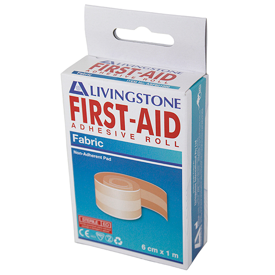 Livingstone Adhesive Fabric First Aid Roll with Pad 6cm x 1m Latex Free Sterile 1/Pack - Brown x150