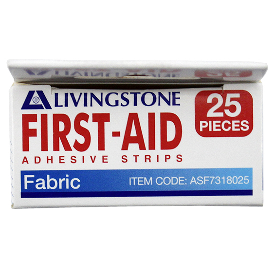 Livingstone Adhesive Fabric First Aid Strips with Pad Latex Free Sterile 73 x 18mm 25/Box - Brown x210