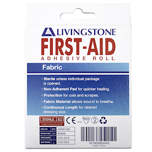 Livingstone Adhesive Fabric First Aid Roll with Pad 8cm x 1 Metre Latex Free 1/Pack - Brown x125