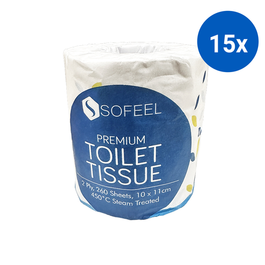 Sofeel Premium Toilet Tissues 2-Ply 11 x 10cm 260 Sheets 48 Rolls/Carton - White x15