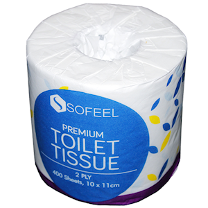 Sofeel Premium Toilet Tissues 2-Ply Steam Treated Non-Clogging & No Plastic 400 Sheets 48 Rolls/Carton - White x10