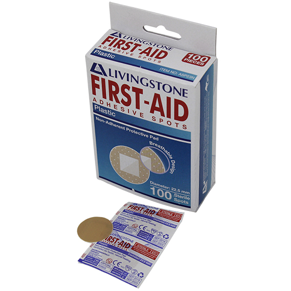 Livingstone Adhesive Round Spot Plaster 22.5mm with Pad Latex Free 100/Box - White x170