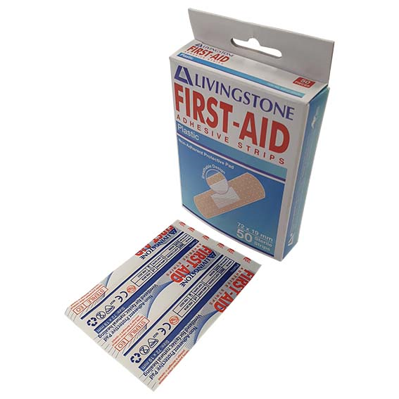 Livingstone Superior Adhesive Recyclable Plastic Strips 72 x 19mm Latex Free 50/Box - White x150