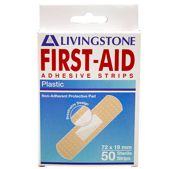 Livingstone Superior Adhesive Recyclable Plastic Strips 72 x 19mm Latex Free 50/Box - White x150