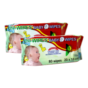 UNI-Wipe Baby Wipes Natural Scent Perfume Free 20 x 18cm 80 Wipes in Resealable Soft Pack 20 Packs/Carton x15