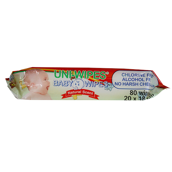 UNI-Wipe Baby Wipes Natural Scent Perfume-Free 20 x 18cm 80 Wipes Resealable Pack - White x270