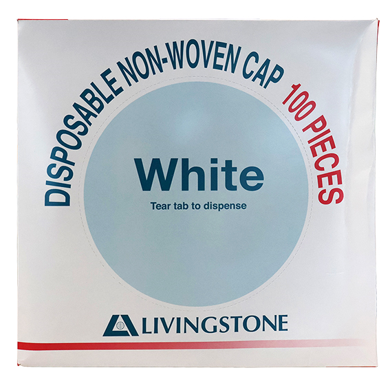 Livingstone Disposable Bouffant Hairnet Cap Nonwoven Latex Free 21" 16gsm 100/Box - White x40