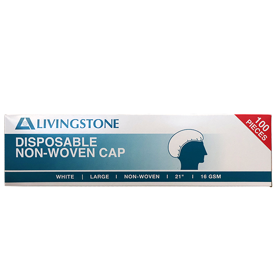 Livingstone Disposable Bouffant Hairnet Cap Nonwoven Latex Free 21" 16gsm 100/Box - White x40
