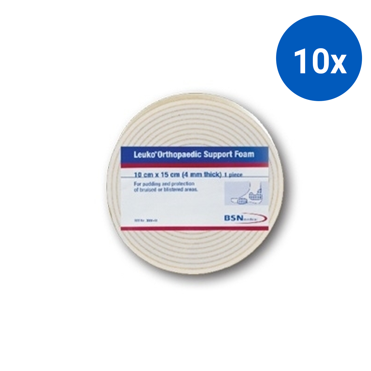 Leuko Orthopaedic Support Foam 75mm x 5m 4mm Thickness - White x10