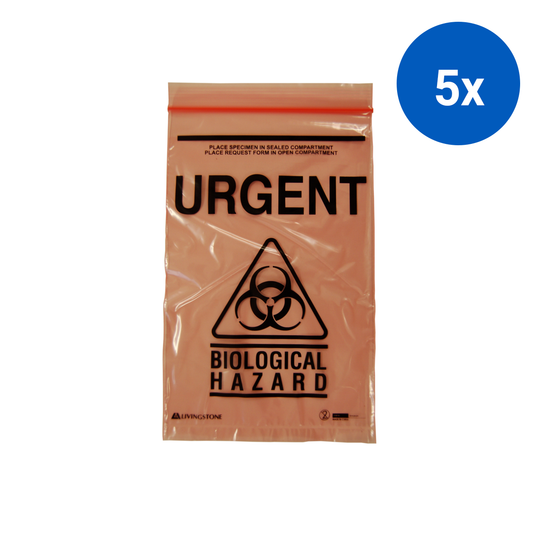 Livingstone Biohazard Specimen Bag 16x24.5cm 3-Ply 2 Compt 2000/Ctn - Red Tint x5