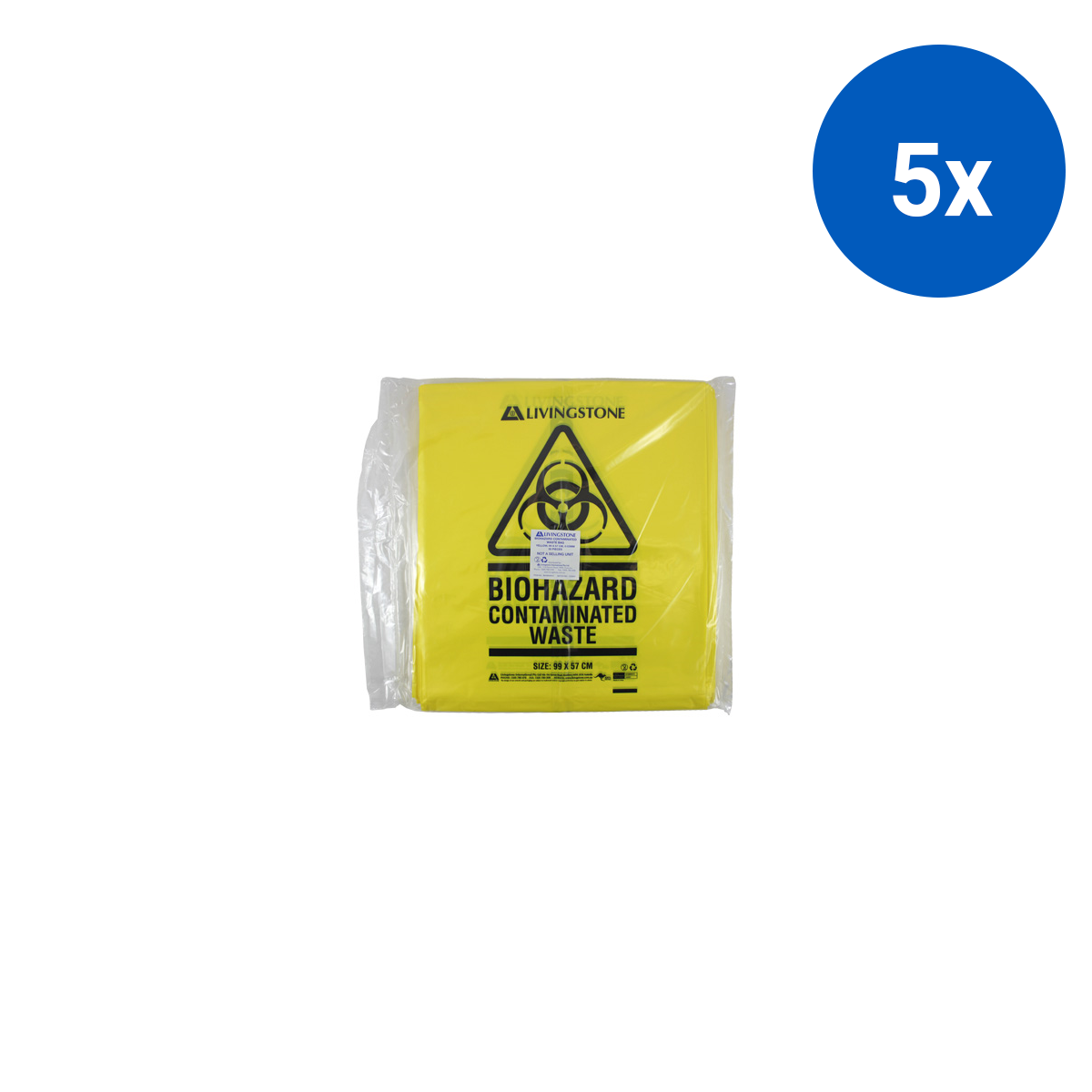 Livingstone Biohazard Waste Bag 72L 30 Microns LDPE 50 Pcs/Pack 250/Carton - Yellow x5