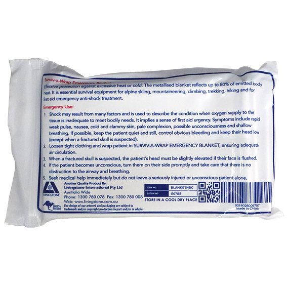 Surviv-A-Wrap Casualty Emergency Rescue Space Blanket 127 x 200cm 12um - Silver x140