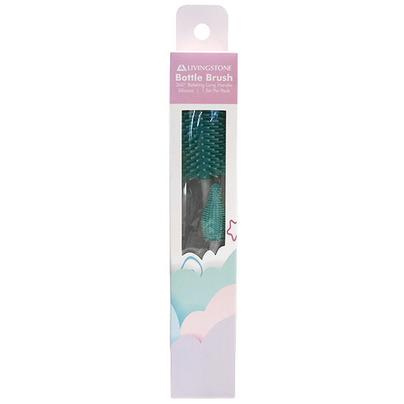 Livingstone Silicone Bottle Brush Set Upright Rotating Long Handle 1 Pair/Set - Blue x35